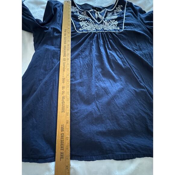 Lane Bryant Embroidered Navy White Blouse Top Sz 22-24 Boho Hippie Coverup - Picture 9 of 13